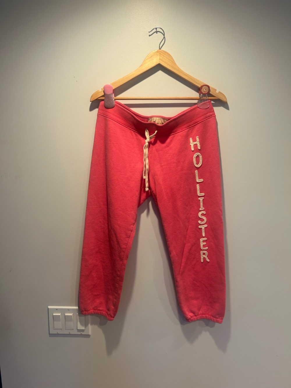 Hollister Coral Pink Drawstring Cropped Joggers